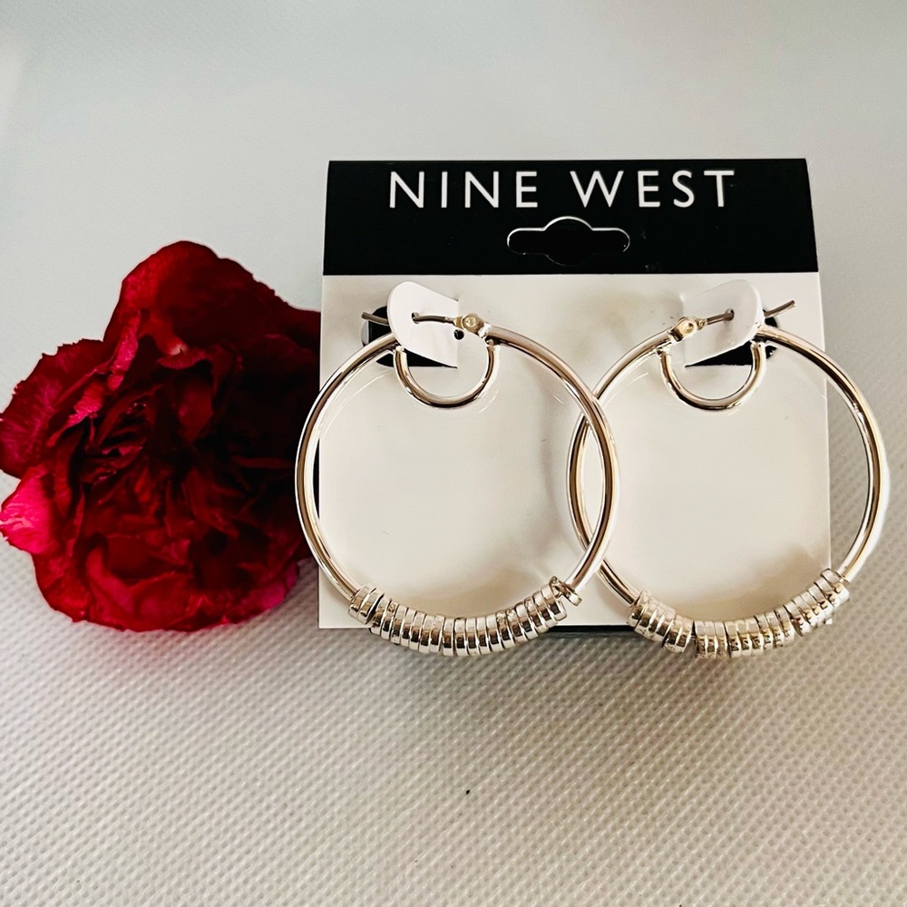 Versatile “Nine West” Silver Tone Hoop Pierced Earrings - New!